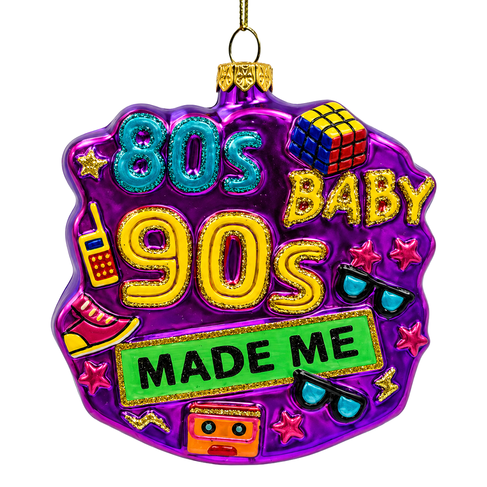 (PRE-ORDER) Retro 80s Baby 90s Made Me Glass Ornament, 1980s 1990s Nostalgia Christmas Tree Decor
