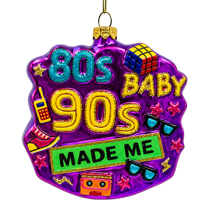 (PRE-ORDER) Retro 80s Baby 90s Made Me Glass Ornament, 1980s 1990s Nostalgia Christmas Tree Decor