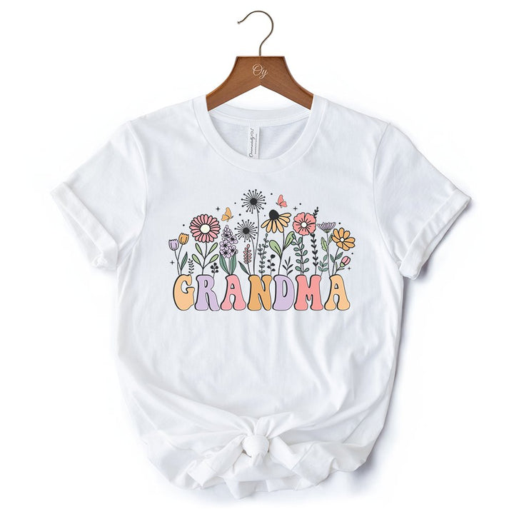 Retro Flowers Grandma T-Shirt, White Floral Tee Gift for Mothers Day T-Shirts OrnamentallyYou 