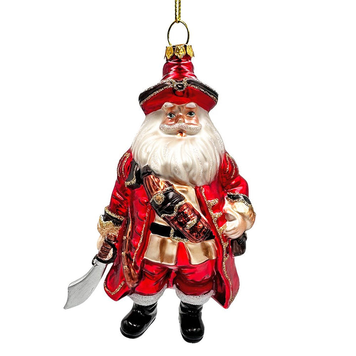 (Pre-Order) Santa Pirate Glass Christmas Ornament, Sea Sailer Bandit Unique Tree Decor Glass Ornament OrnamentallyYou 