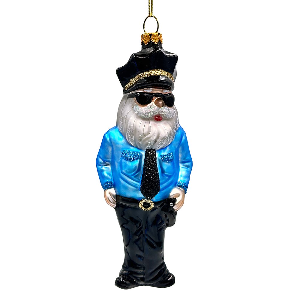 (Pre-Order) Santa the Police Officer Glass Christmas Ornament, Law Enforcement Cop Tree Decor Glass Ornament OrnamentallyYou 