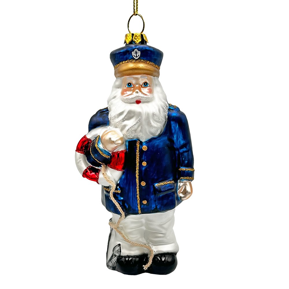 Santa the Ship Captain Glass Ornament, Gift for Boat Commander of the Seas Glass Ornament OrnamentallyYou 