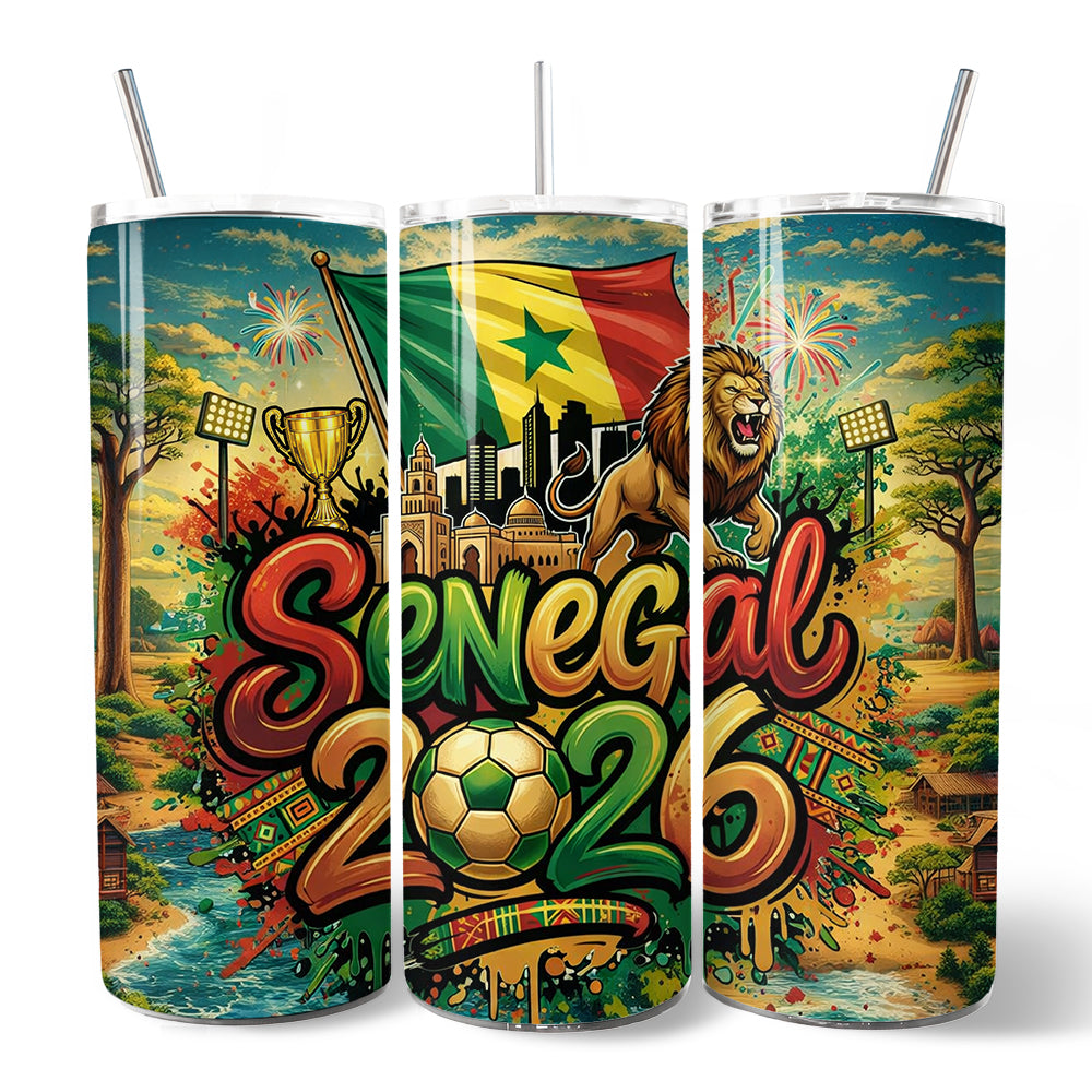 Senegal 2026 Soccer Cup Global Championship 20oz Tumbler With Lid and Stainless Steel Straw, Fans Football Gift Cup