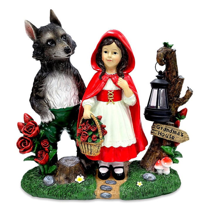 Solar Powered Little Red Riding Hood Garden Statue, 12" Lighted Fairy Tale Figurine Outdoor Decor Resin Statues OrnamentallyYou 