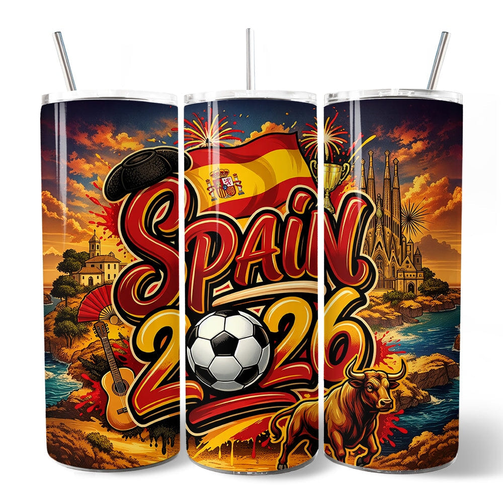 Spain 2026 Soccer Cup Global Championship 20oz Tumbler With Lid and Stainless Steel Straw, Fans Football Gift Cup Tumbler OrnamentallyYou 