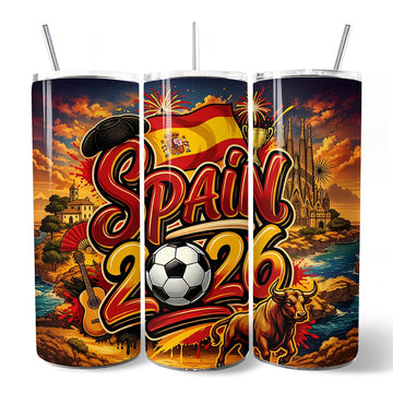 Spain 2026 Soccer Cup Global Championship 20oz Tumbler With Lid and Stainless Steel Straw, Fans Football Gift Cup Tumbler OrnamentallyYou 