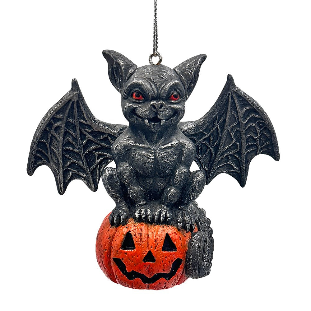 Spooky Gargoyle on a Pumpkin Ornament, Goth Halloween Themed Tree Decor Resin Ornaments OrnamentallyYou 