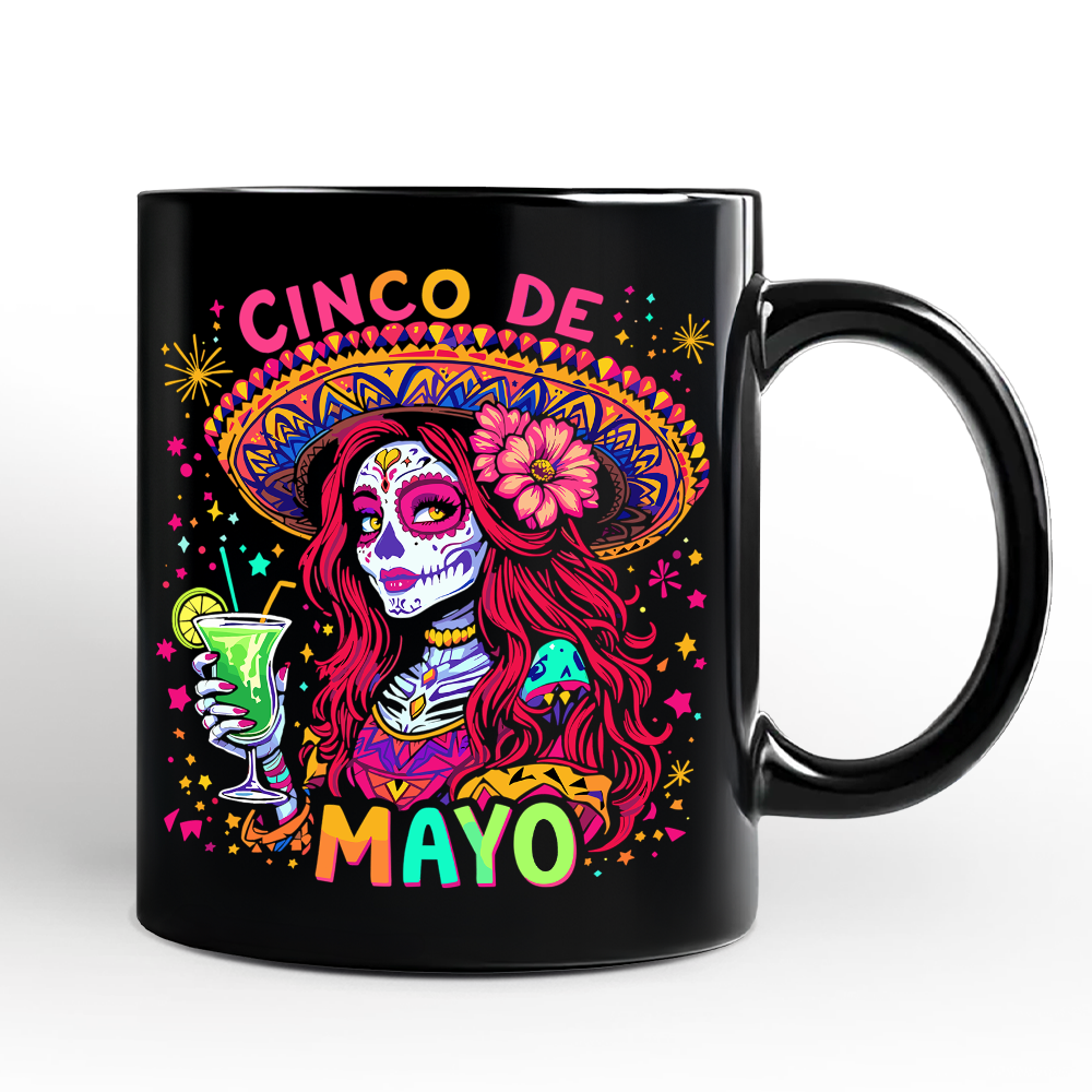Sugar Skull Girl Cinco De Mayo Mug, Mexican Margarita Sombrero Fiesta Souvenir Gift