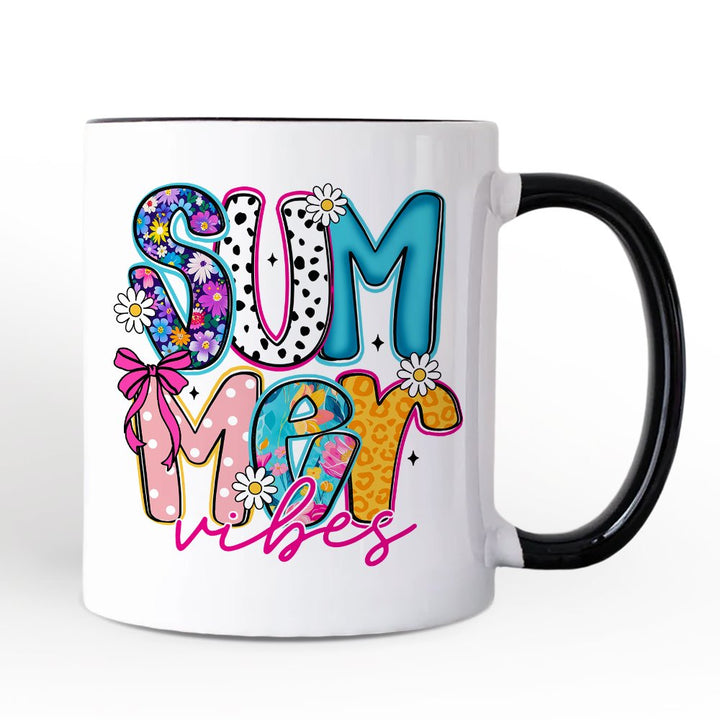 Summer Vibes Retro Floral Mug, Coastal Beach Gift Personalized Ceramic Mug OrnamentallyYou 