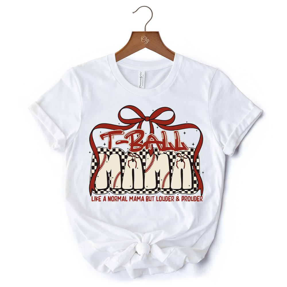 T-Ball Mama Coquette Red Bow T-Shirt, Retro White and Natural Tee for Proud Sports Moms T-Shirts OrnamentallyYou 