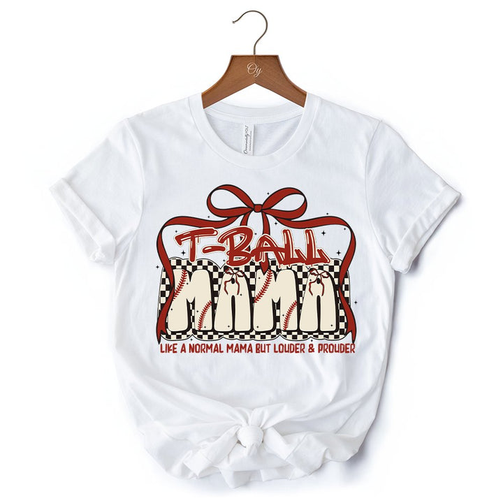 T-Ball Mama Coquette Red Bow T-Shirt, Retro White and Natural Tee for Proud Sports Moms T-Shirts OrnamentallyYou 