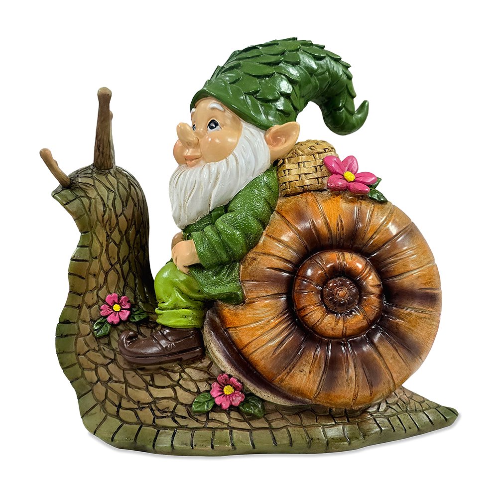The Snailbound Gnome Cute Verdant Garden Statue, 10" Outdoor Yard or Forest Snail Decoration Resin Statues OrnamentallyYou 