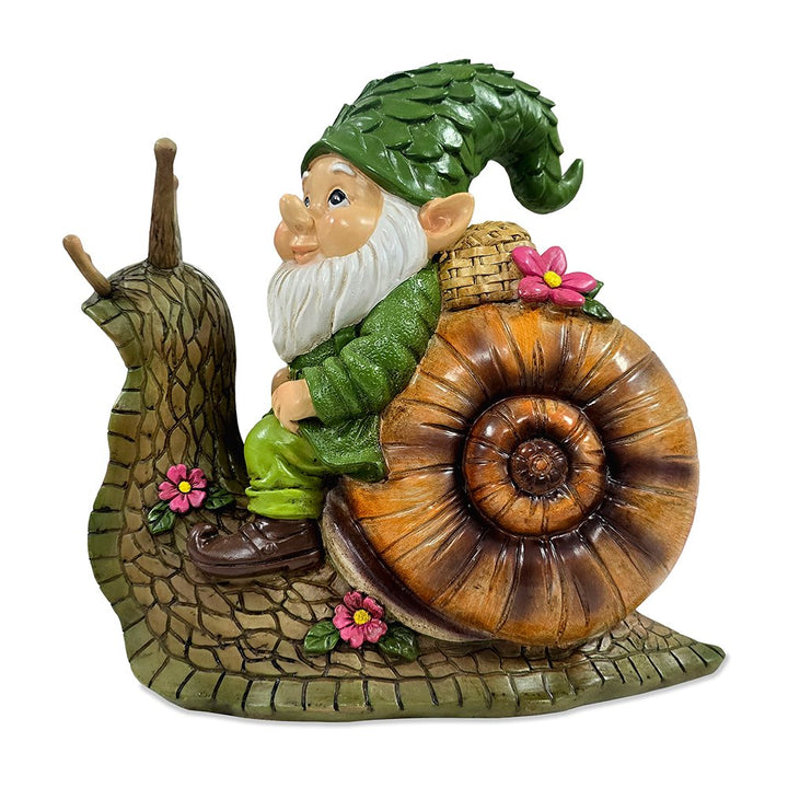 The Snailbound Gnome Cute Verdant Garden Statue, 10" Outdoor Yard or Forest Snail Decoration Resin Statues OrnamentallyYou 