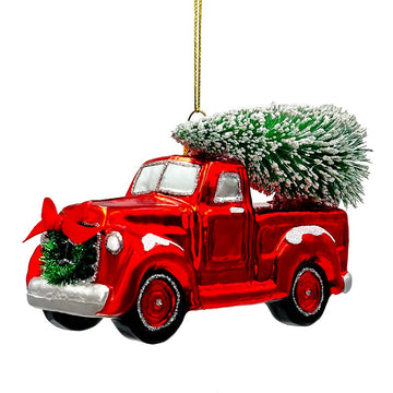 Traditional Red Truck with Ornamental Tree Glass Christmas Ornament Glass Ornament OrnamentallyYou 