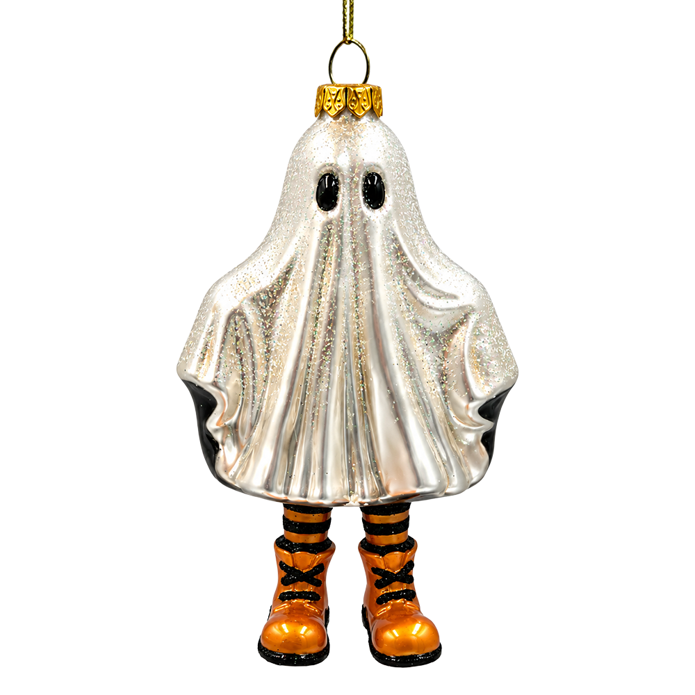 (PRE-ORDER) Trick or Treat Ghost Kid Glass Ornament, Sheet Costume Halloween Tree Decor