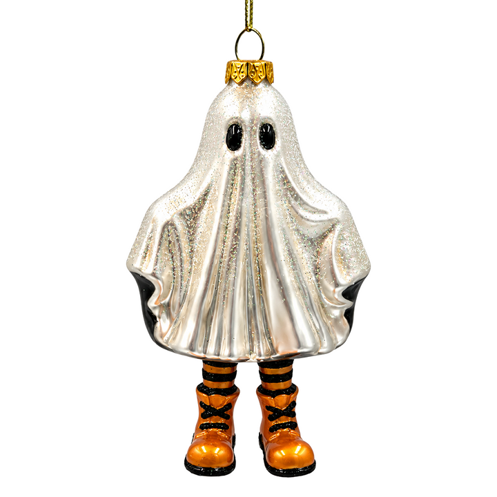 (PRE-ORDER) Trick or Treat Ghost Kid Glass Ornament, Sheet Costume Halloween Tree Decor
