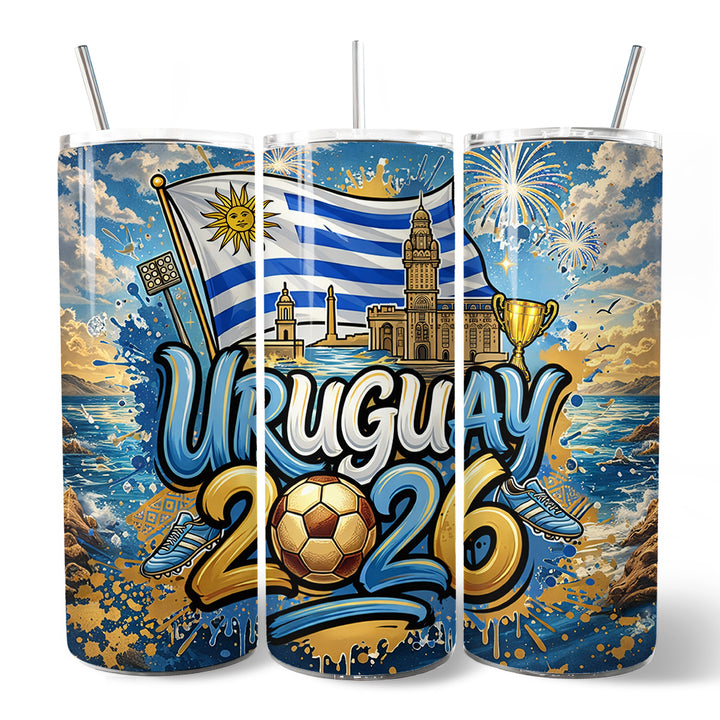 Uruguay 2026 Soccer Cup Global Championship 20oz Tumbler With Lid and Stainless Steel Straw, Fans Football Gift Cup