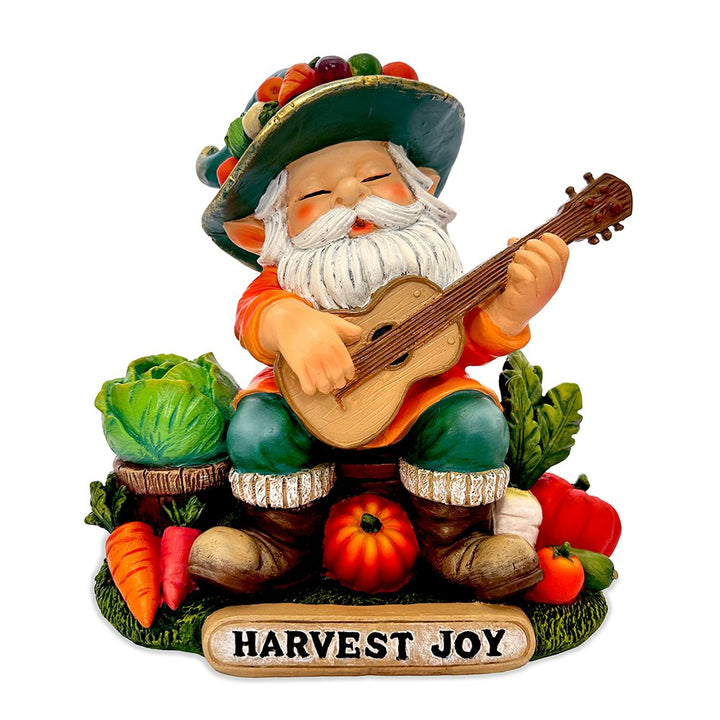 Veggie Farmer Gnome Figurine, 9" Ukulele Playing Vegetable Dwarf Garden Statue Resin Statues OrnamentallyYou 