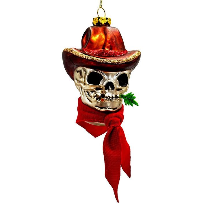 Vintage Ol Western Cowboy Skull Glass Ornament, Gothic Skeleton Wild West Tree Decor Glass Ornament OrnamentallyYou 