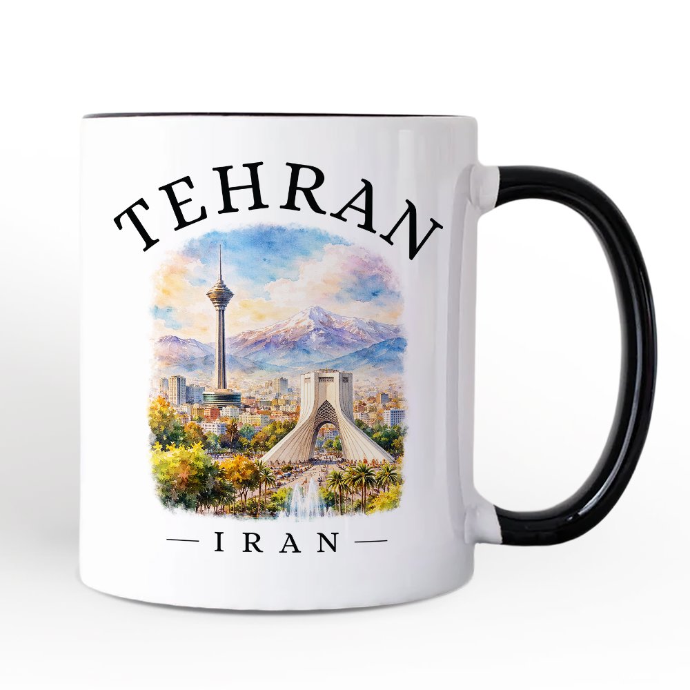 Watercolor Tehran Cityscape Mug, Iran Landmarks Azadi and Milad Tower Gift Personalized Ceramic Mug OrnamentallyYou 
