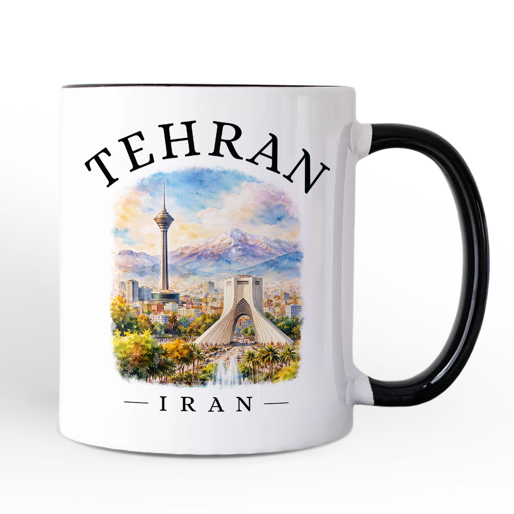 Watercolor Tehran Cityscape Mug, Iran Landmarks Azadi and Milad Tower Gift