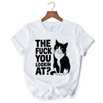What Are You Looking At T-Shirt, Sarcastic Cat Lover White Tee for Sassy People T-Shirts OrnamentallyYou 