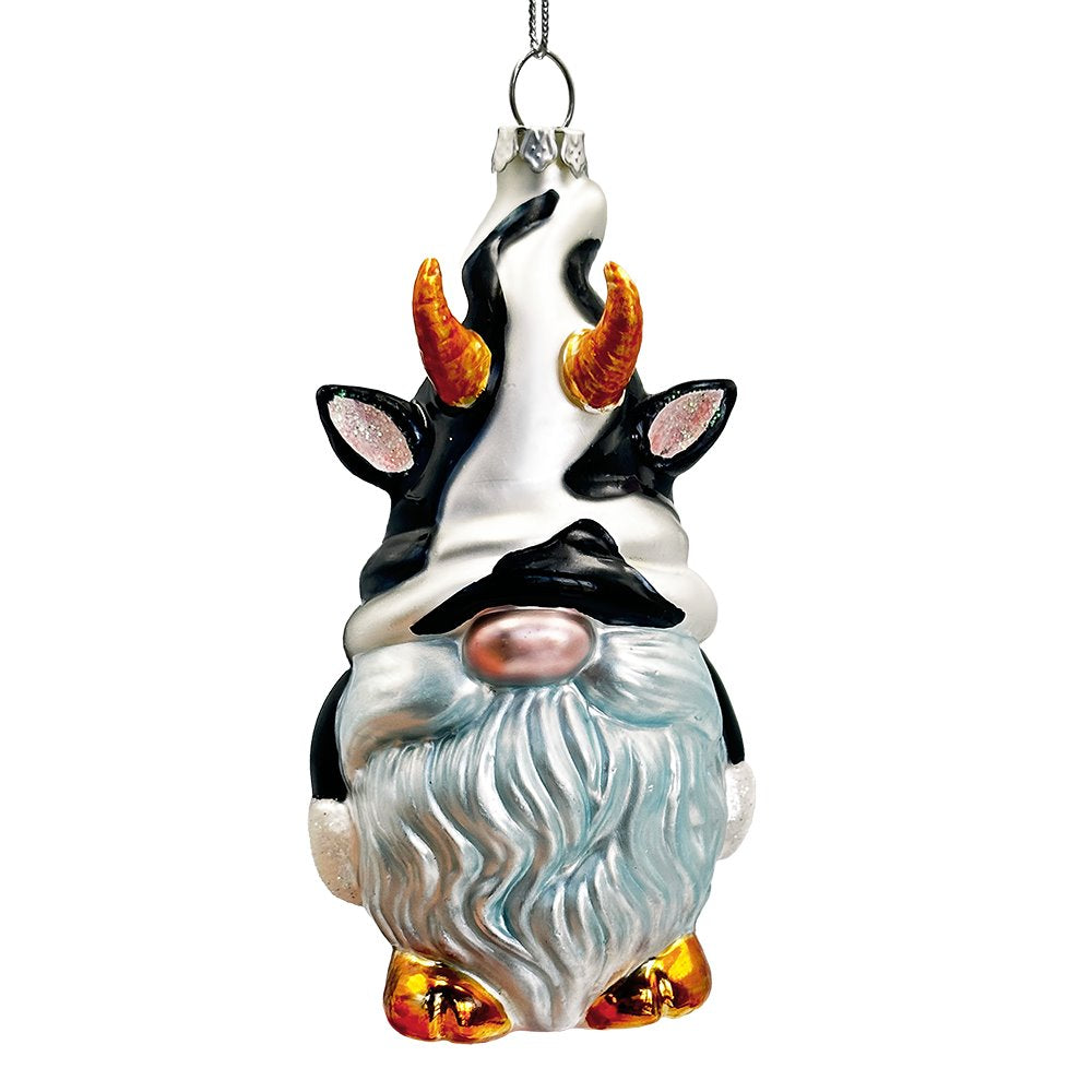 Whimsical Gnome Cow Handblown Glass Christmas Ornament, Cute Holiday Decor Glass Ornament OrnamentallyYou 