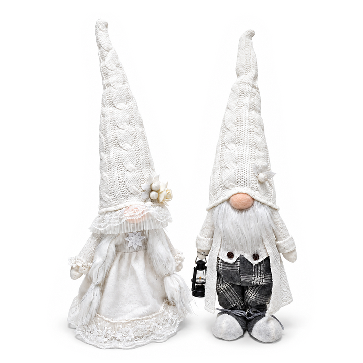 Winter Bride and Groom Plush Gnome Set of 2, Romantic 19" Christmas Wedding Decor