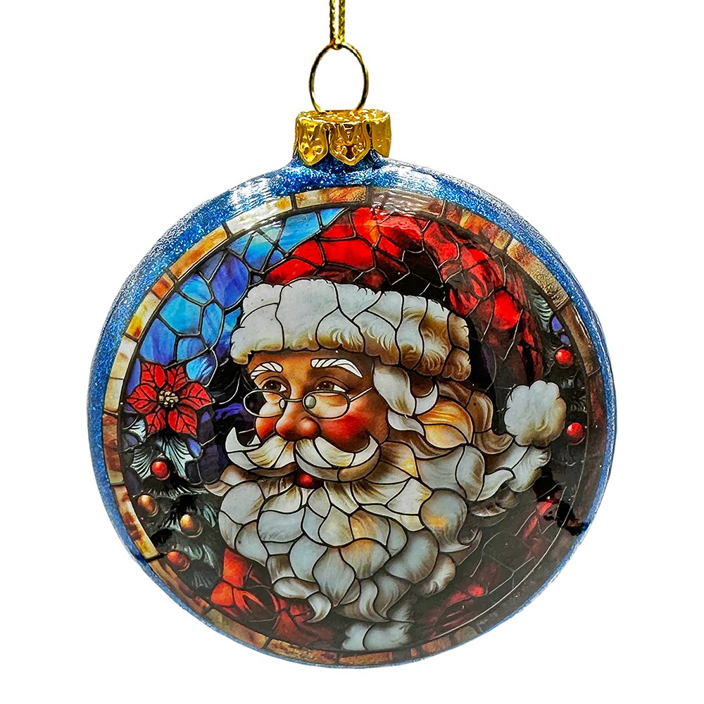 Wonderful Santa Claus Stained Glass Christmas Ornament, Holiday Tree Portrait Decor Glass Ornament OrnamentallyYou 