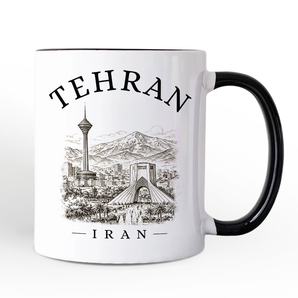 Hand-sketch Tehran Cityscape Mug, Iran Landmarks Azadi and Milad Tower Gift