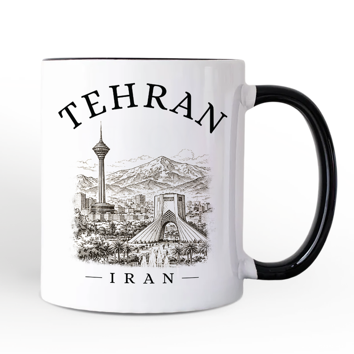 Hand-sketch Tehran Cityscape Mug, Iran Landmarks Azadi and Milad Tower Gift