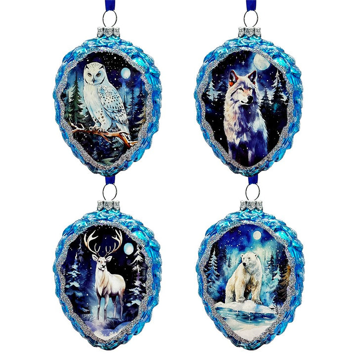 Arctic Animal Illustration Pinecone Glass Christmas Ornament Set Ornament Bundle OrnamentallyYou 