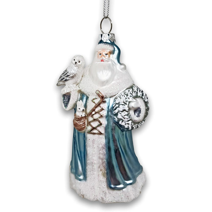 Arctic Whispers Santa Glass Christmas Ornament, Snowy Winter Theme with Light Blue Robe Glass Ornament OrnamentallyYou 