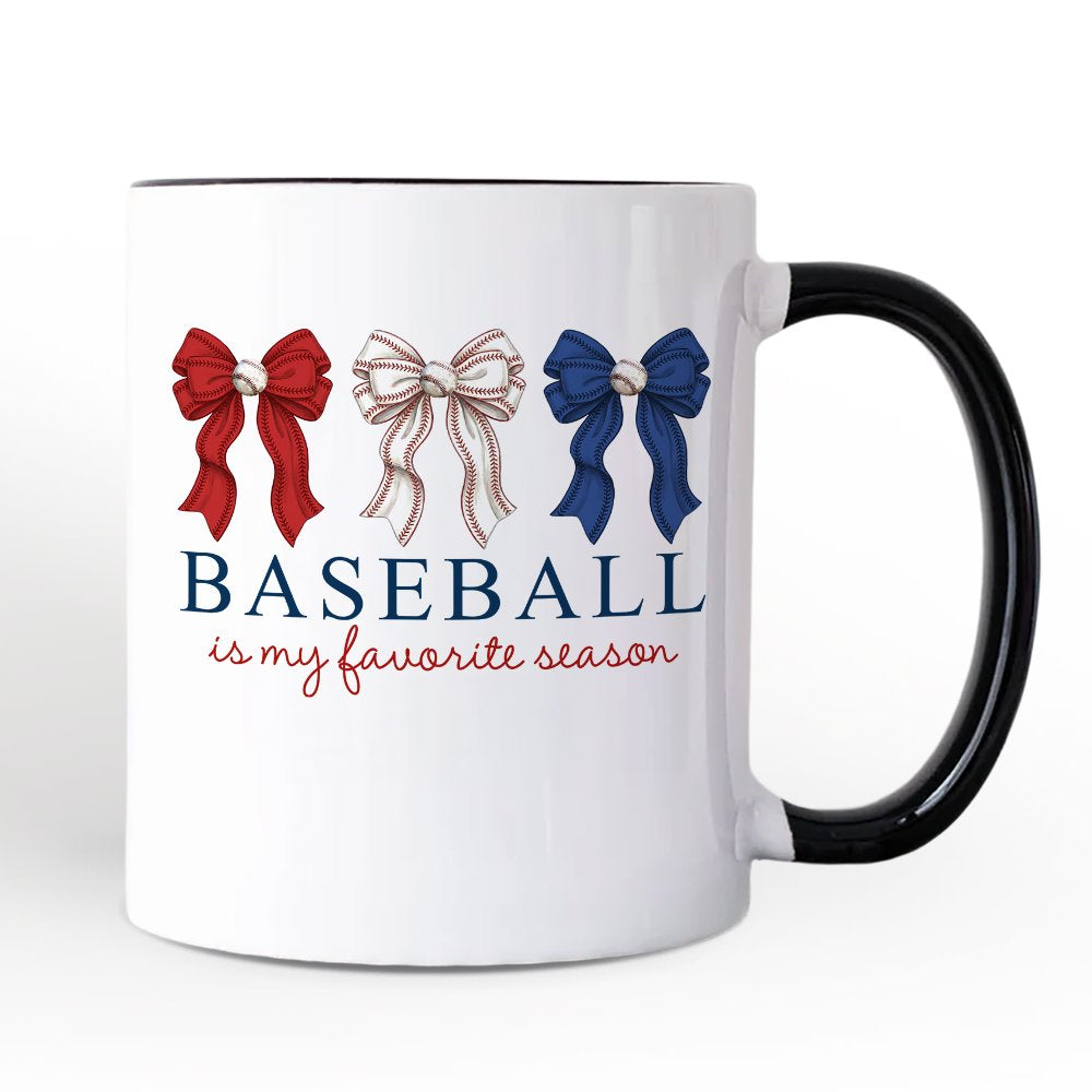 Baseball Is My Favorite Season Mug, Coquette Bow Game Day Gift Personalized Ceramic Mug OrnamentallyYou 