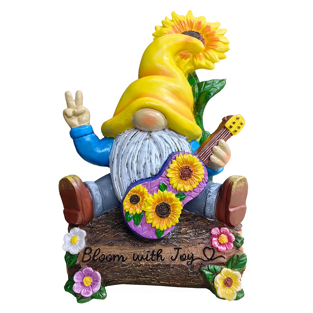 (Pre-Order) Bloom with Joy Sunflower Gnome 10" Garden Statue Figurine with Guitar, Spring and Summer Home Decoration Resin Statues OrnamentallyYou 