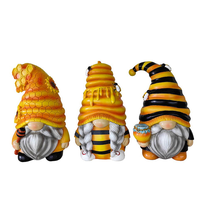 Buzzy Trio Set of Three Bumble Bee Gnome Figurines, 6" Tiered Tray Home or Garden Decoration Resin Statues OrnamentallyYou 
