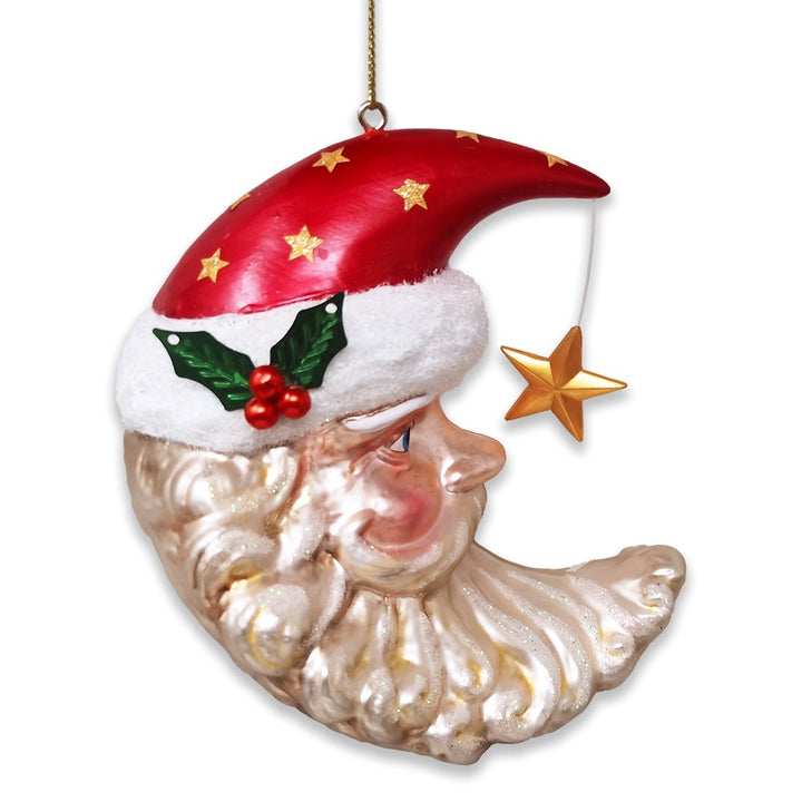 Celestial Crescent Moon Santa Glass Christmas Ornament Glass Ornament OrnamentallyYou 