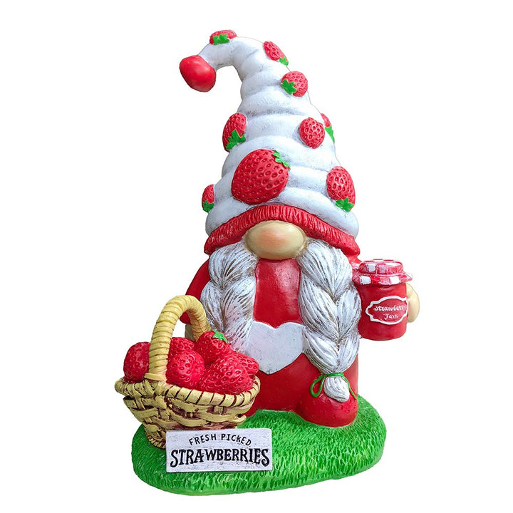 Charming Homestead Strawberry Gnome Garden Statue, 9.5" Farmhouse Style Unique Fruit Home Decor Resin Statues OrnamentallyYou 