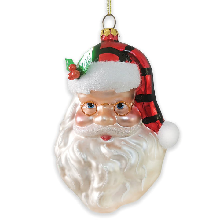 Cheerful Santa Head Sparkling Glass Christmas Ornament Glass Ornament OrnamentallyYou 