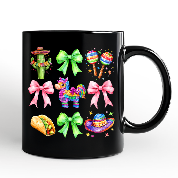 Cinco De Mayo Coquette Bow Mug, Mexican Fiesta Maracas Souvenir Gift