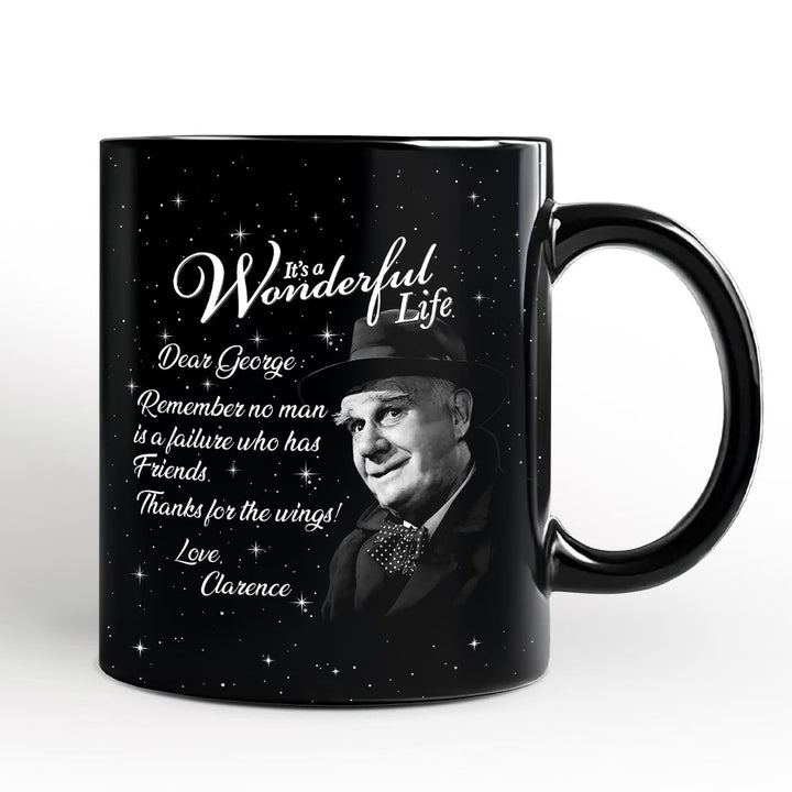 Clarence the Angel Dear George Quote Christmas Black Mug, Wonderful Life Gift Personalized Ceramic Mug OrnamentallyYou 