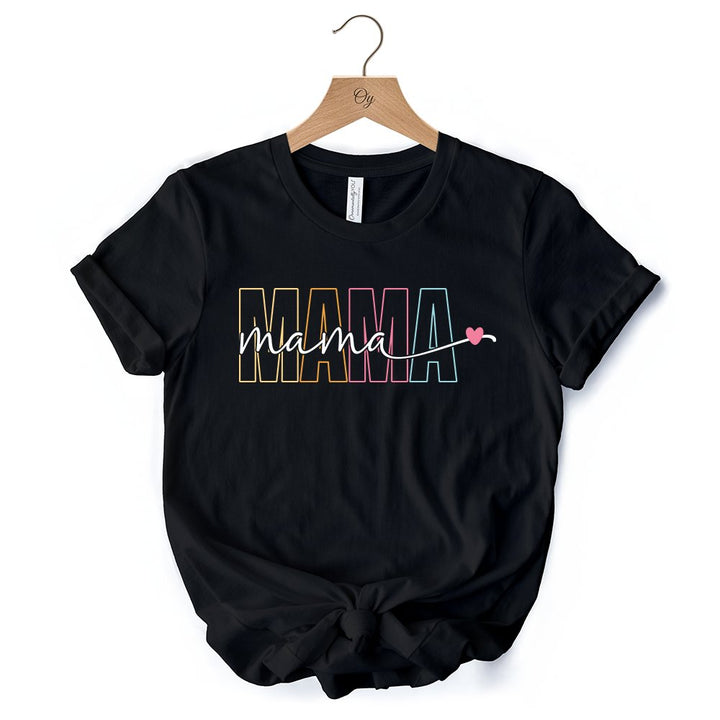 Colorblock Mama T-Shirt, Black Trendy Casual Women's Tee T-Shirts OrnamentallyYou 