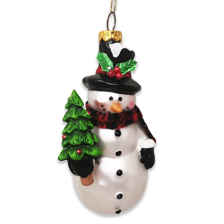 Comfy Snowman and Radiant Christmas Tree Blown Glass Holiday Ornament Glass Ornament OrnamentallyYou 