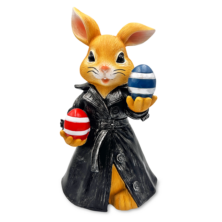 Covert Carrot Collector Funny Bunny Agent Figurine, 7" Dueling Easter Rabbit Garden Statue