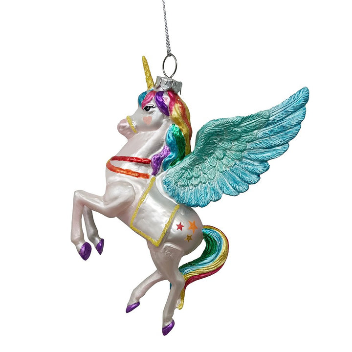 Cute Colorful Unicorn Glass Christmas Ornament with Rainbow Hair Glass Ornament OrnamentallyYou 