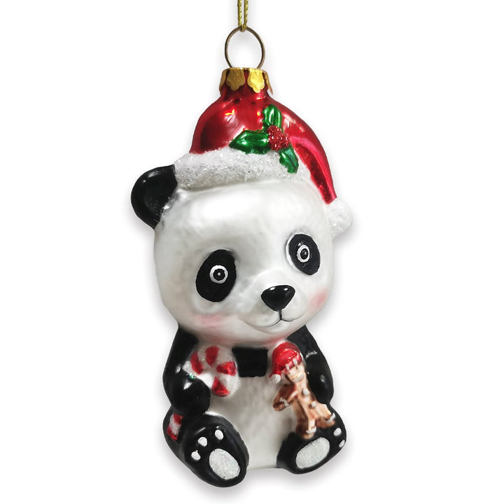 Cute Panda with Santa Hat and Gift Blown Glass Christmas Ornament Glass Ornament OrnamentallyYou 