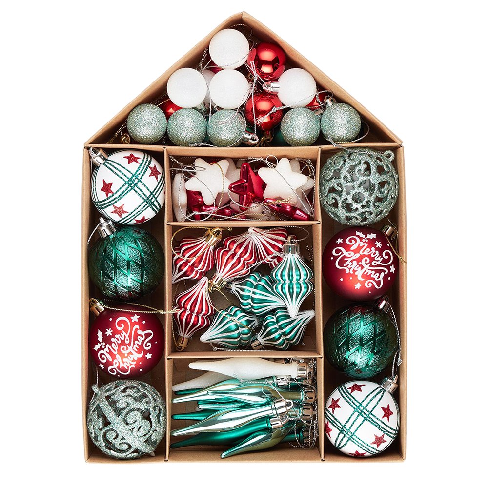 Elegantly Distinct Set of Christmas Ornaments Magenta, Green, White and Red Baubles, Icicles and Stars Ornament Bundle OrnamentallyYou 