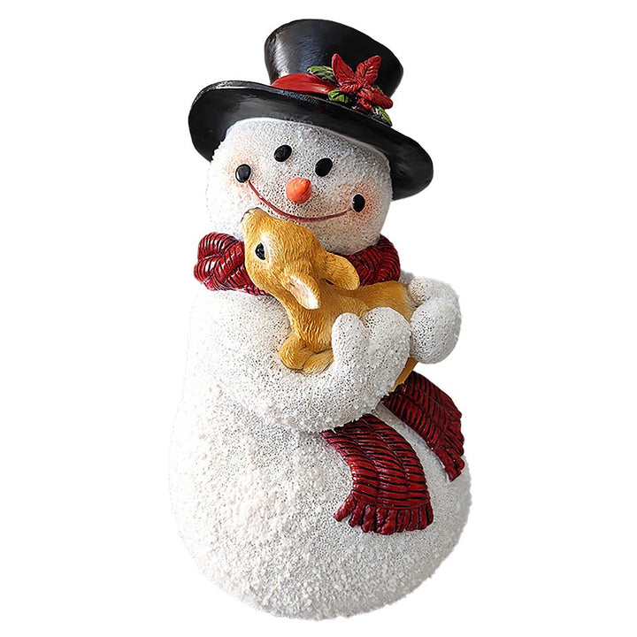 Enchanting Snowman and Fawn Home Holiday Decoration, 8" Tall Winter Woodland Deer Figurine Resin Statues OrnamentallyYou 