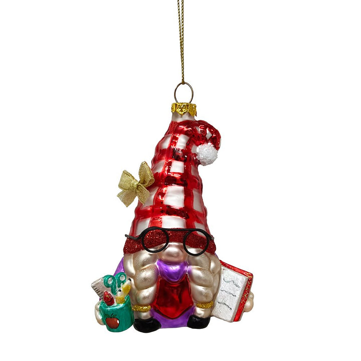Festive Teacher Gnome Glass Christmas Ornament, Holiday Tree School Gift Glass Ornament OrnamentallyYou 