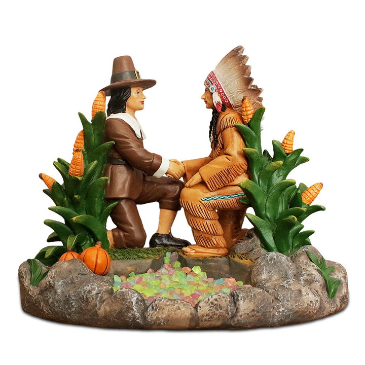 Harvest Harmony Kinship Between Native Americans and Pilgrims Figurine, 6" Fall Decor and Thanksgiving Statue Resin Statues OrnamentallyYou 